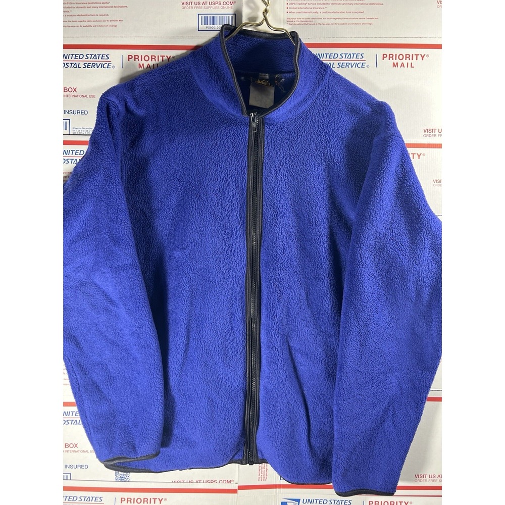 Vintage 90s REI Royal Blue Hiking Camping Backpacking Winter Zip Fleece Size L